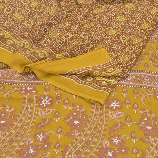 Санскрити Винтаж Индийские зеленые сари Мосс Креп Печатный сари Шитье 5YD Экологичная ткань