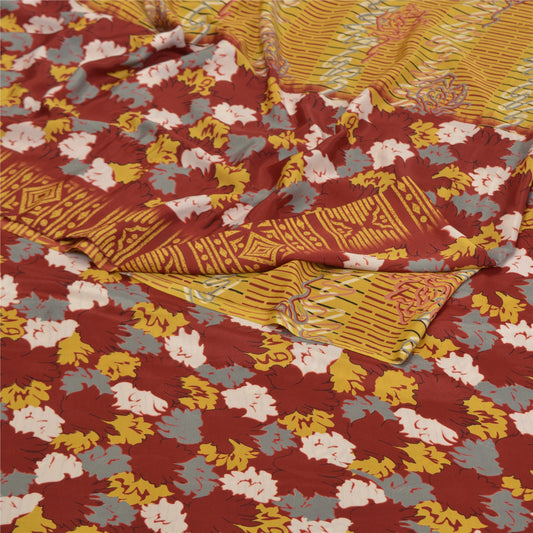 Sanskriti Vintage Mustard Sarees Moss Crepe Floral Printed Craft Sustainable Fabric Sari