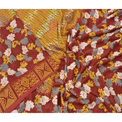 Sanskriti Vintage Mustard Sarees Moss Crepe Floral Printed Craft Sustainable Fabric Sari