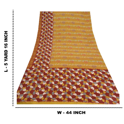 Sanskriti Vintage Mustard Sarees Moss Crepe Floral Printed Craft Sustainable Fabric Sari