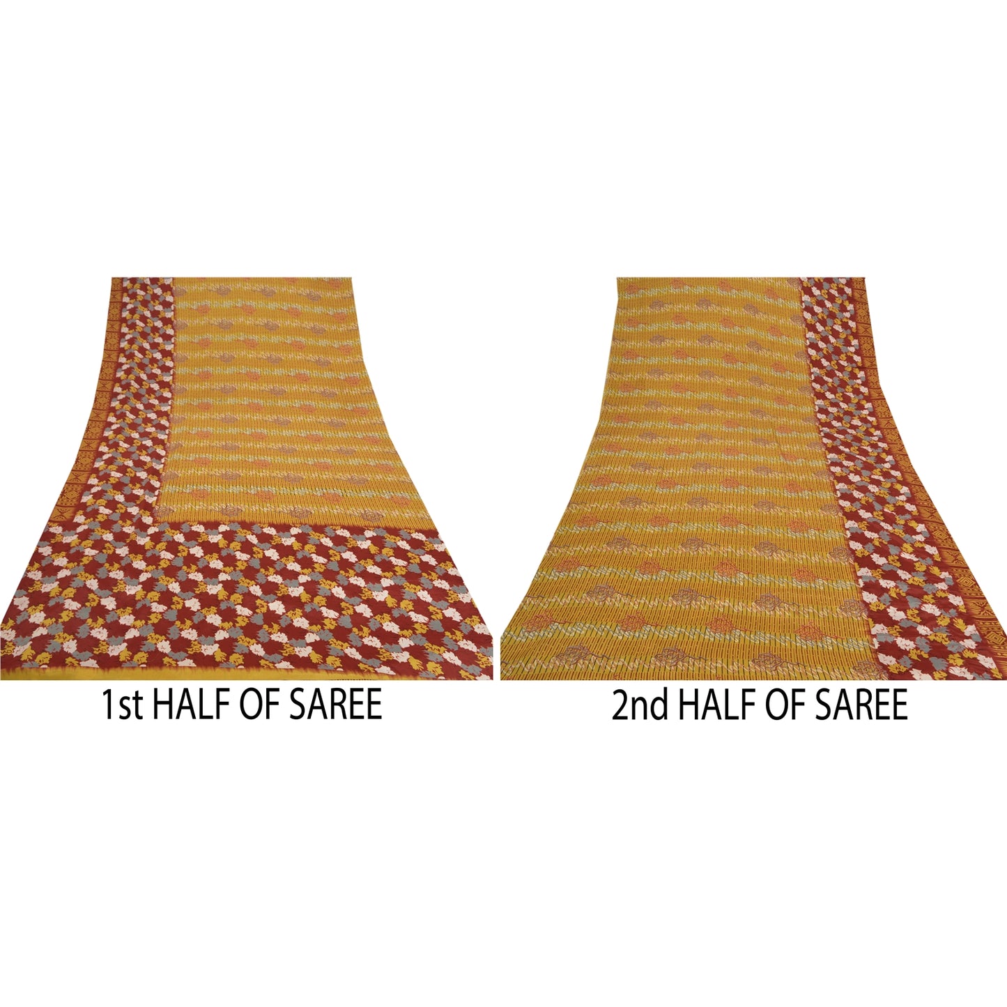 Sanskriti Vintage Mustard Sarees Moss Crepe Floral Printed Craft Sustainable Fabric Sari