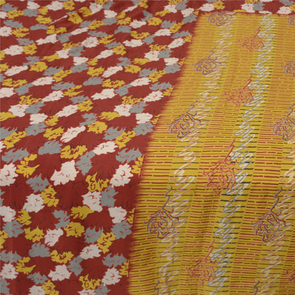 Sanskriti Vintage Mustard Sarees Moss Crepe Floral Printed Craft Sustainable Fabric Sari