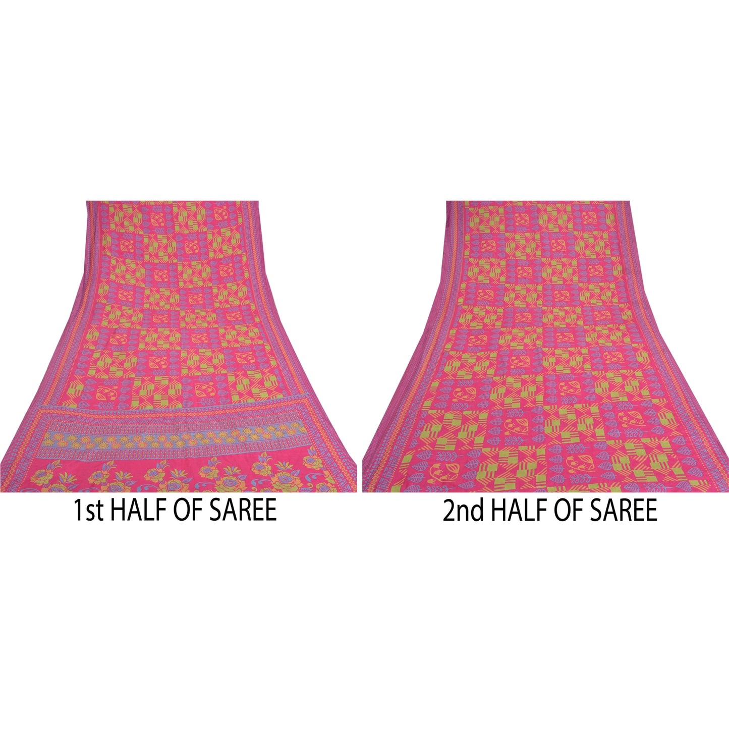 Sanskriti Vintage Pink Sarees Moss Crepe Floral Printed Craft Sustainable Fabric 5 Yard Sari