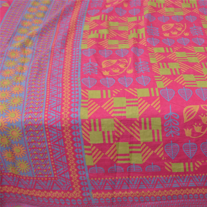 Sanskriti Vintage Pink Sarees Moss Crepe Floral Printed Craft Sustainable Fabric 5 Yard Sari