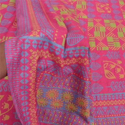 Sanskriti Vintage Pink Sarees Moss Crepe Floral Printed Craft Sustainable Fabric 5 Yard Sari