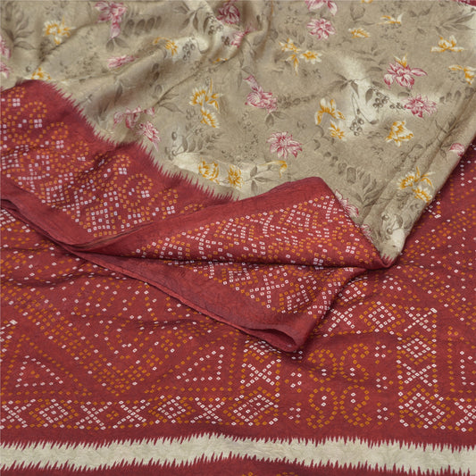 Сари из бледно-кремового сари Sanskriti Vintage Moss Crepe Floral Printed Craft Sustainable Fabric Sari