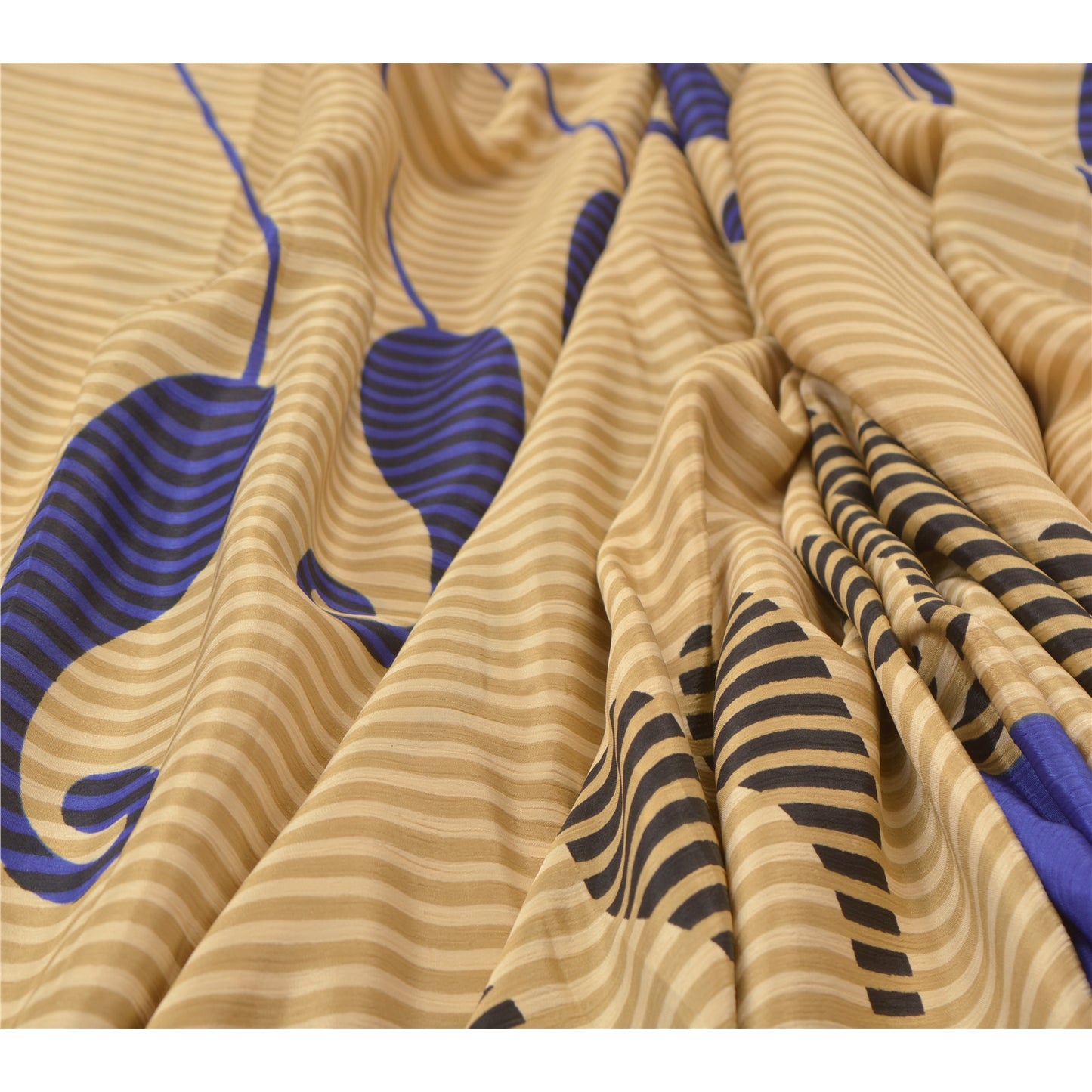 Sanskriti Vintage Fawn Sarees Moss Crepe Floral Printed Craft Sustainable Fabric Sari