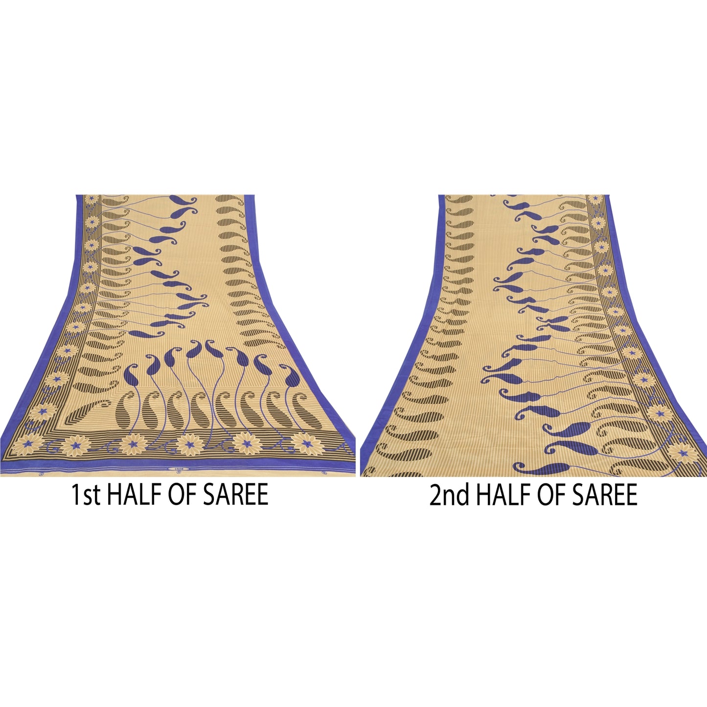 Sanskriti Vintage Fawn Sarees Moss Crepe Floral Printed Craft Sustainable Fabric Sari