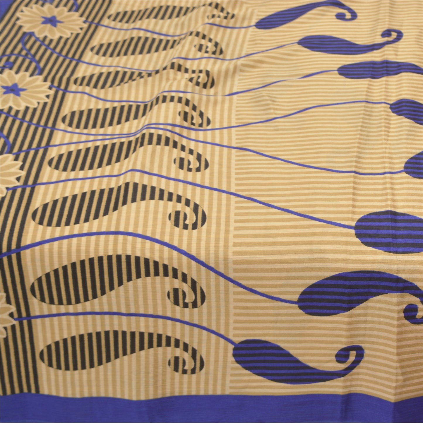 Sanskriti Vintage Fawn Sarees Moss Crepe Floral Printed Craft Sustainable Fabric Sari