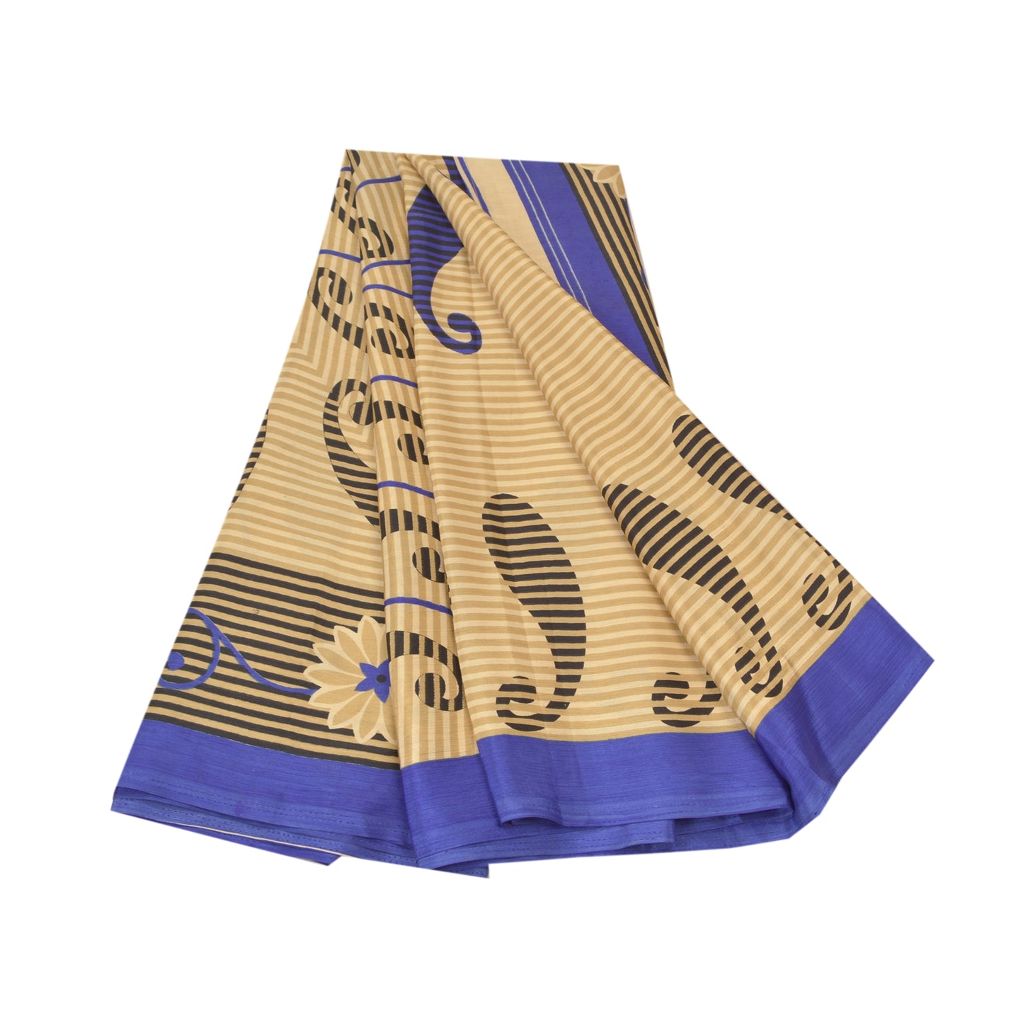 Sanskriti Vintage Fawn Sarees Moss Crepe Floral Printed Craft Sustainable Fabric Sari