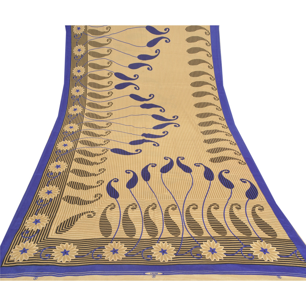 Sanskriti Vintage Fawn Sarees Moss Crepe Floral Printed Craft Sustainable Fabric Sari