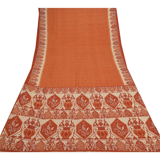 Сари из оранжевого винтажного сари Sanskriti Moss Crepe Floral Printed Craft Sustainable Fabric Sari
