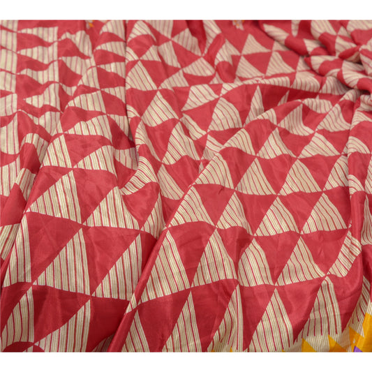 Sanskriti Vintage Red Sarees Moss Crepe Printed Craft Sustainable Fabric 5 Yard Sari