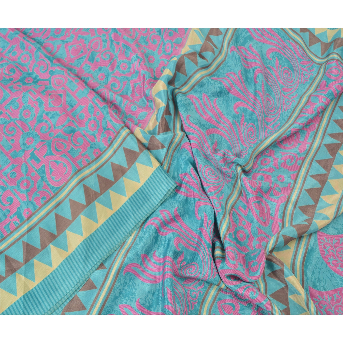 Sanskriti Vintage Blue Sarees Moss Crepe Floral Printed Craft Sustainable Fabric Sari