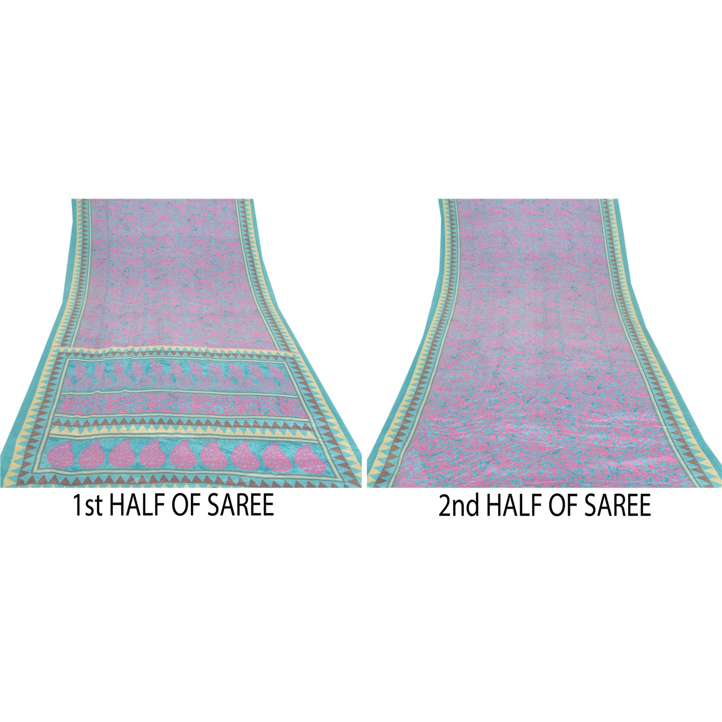 Sanskriti Vintage Blue Sarees Moss Crepe Floral Printed Craft Sustainable Fabric Sari