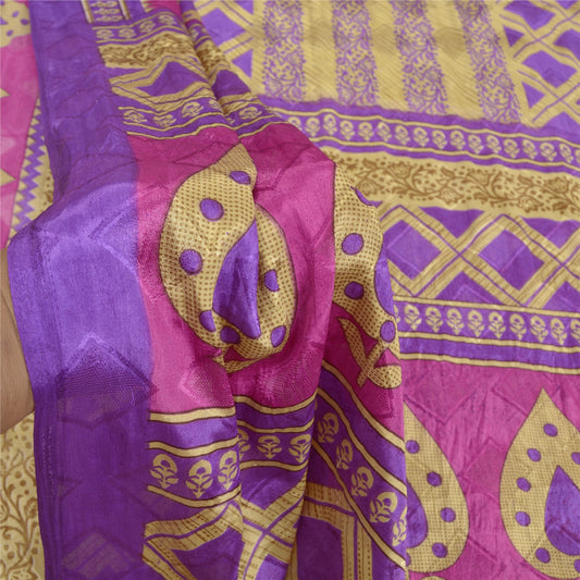 Sanskriti Vintage Multicolor Sarees Moss Crepe Floral Printed Craft Sustainable Fabric Sari