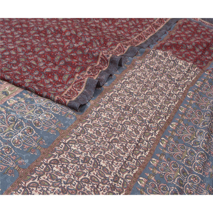 Sanskriti Vintage Dark Red Sarees Moss Crepe Floral Printed Craft Sustainable Fabric Sari