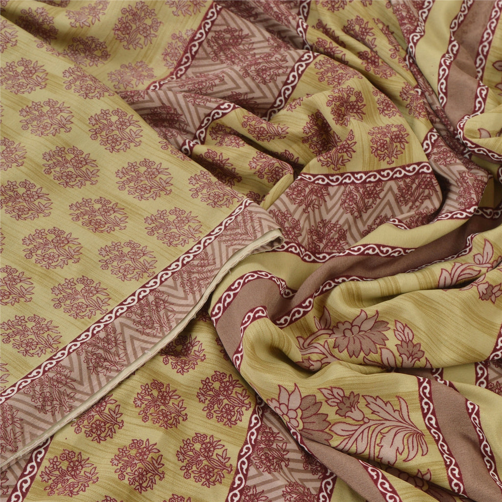 Sanskriti Vintage Green Sarees Moss Crepe Printed Sari 5 Yard Craft Soft Sustainable Fabric