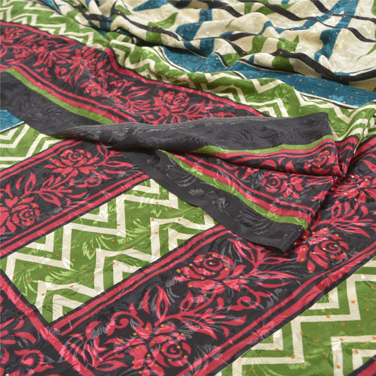 Sanskriti Vintage Multicolor Sarees Moss Crepe Floral Printed Craft Sustainable Fabric Sari