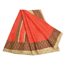 Load image into Gallery viewer, Sanskriti Vintage Red Sarees Moss Crepe Printed Craft Fabric Sari
