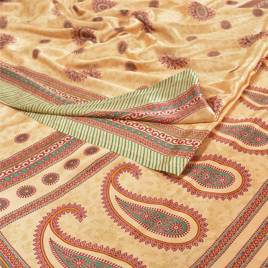 Sanskriti Vintage Fawn Sarees Moss Crepe Floral Printed Craft Sustainable Fabric Sari