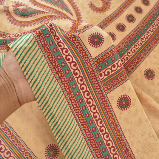 Sanskriti Vintage Fawn Sarees Moss Crepe Floral Printed Craft Sustainable Fabric Sari