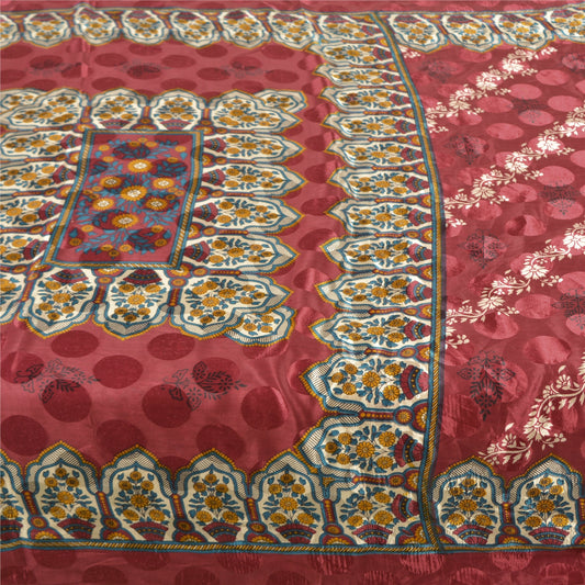 Sanskriti Vintage Dark Red Sarees Moss Crepe Floral Printed Craft Sustainable Fabric Sari