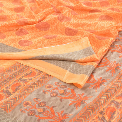 Sanskriti Vintage Orange Sarees Moss Crepe Floral Printed Craft Sustainable Fabric Sari