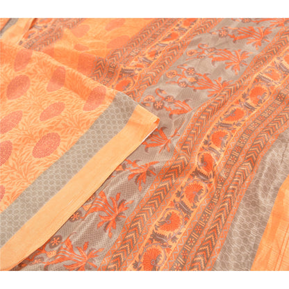 Sanskriti Vintage Orange Sarees Moss Crepe Floral Printed Craft Sustainable Fabric Sari