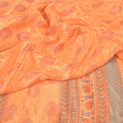 Sanskriti Vintage Orange Sarees Moss Crepe Floral Printed Craft Sustainable Fabric Sari