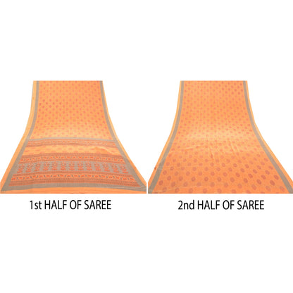 Sanskriti Vintage Orange Sarees Moss Crepe Floral Printed Craft Sustainable Fabric Sari