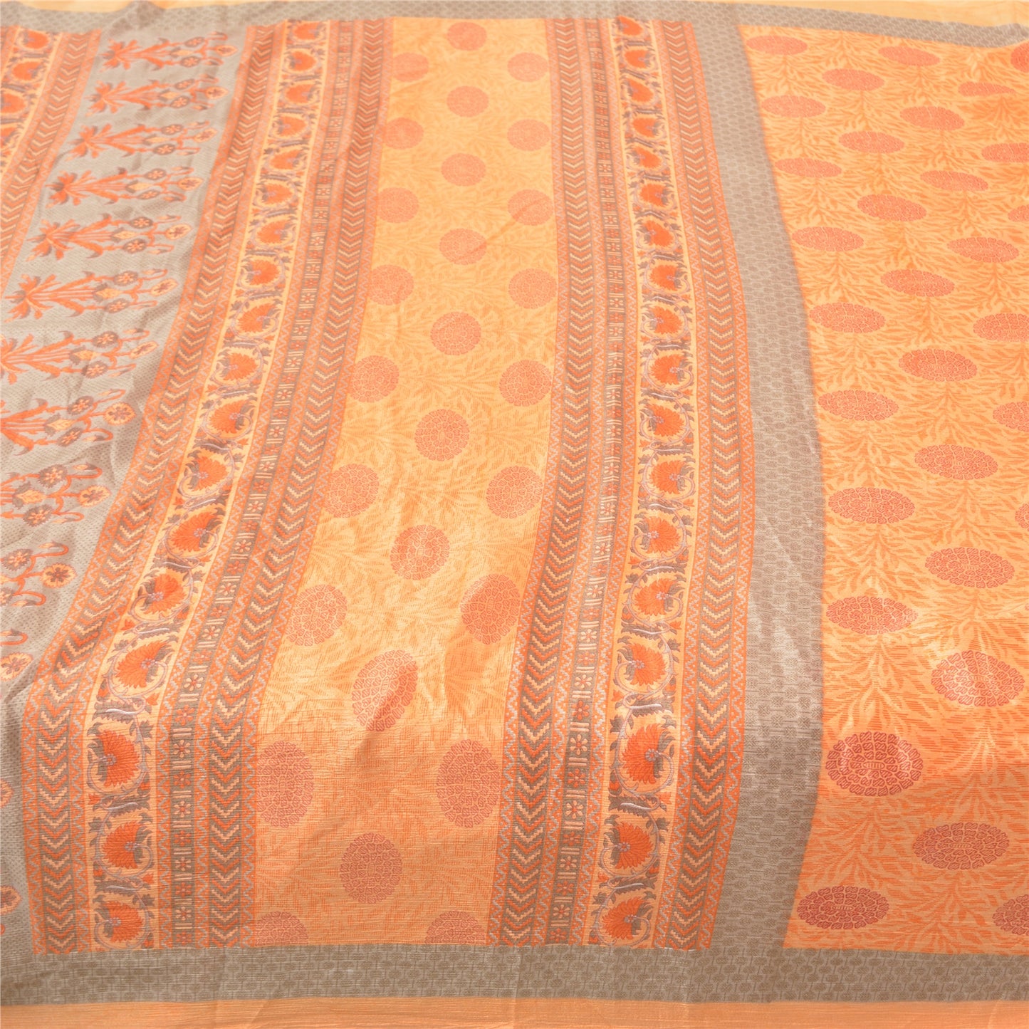 Sanskriti Vintage Orange Sarees Moss Crepe Floral Printed Craft Sustainable Fabric Sari