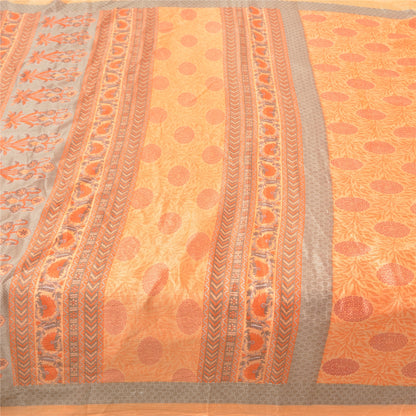 Sanskriti Vintage Orange Sarees Moss Crepe Floral Printed Craft Sustainable Fabric Sari