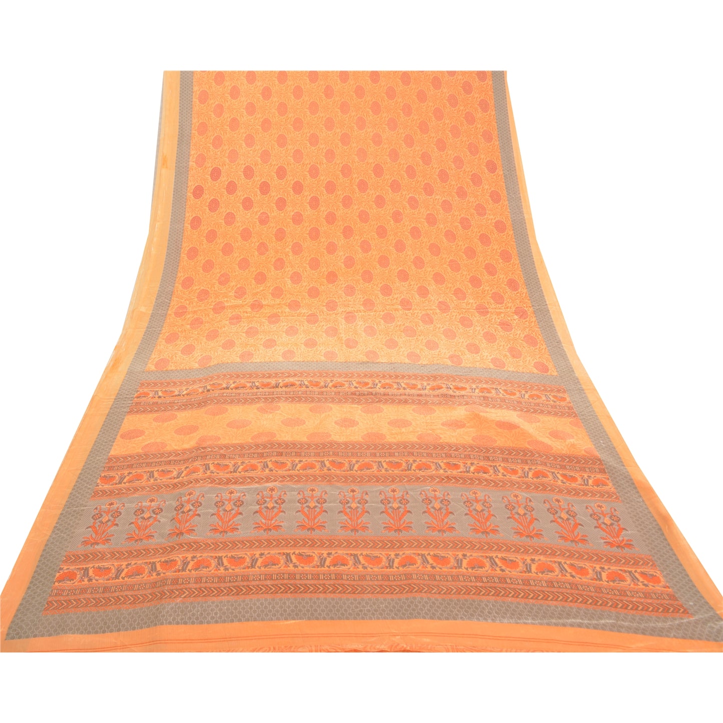 Sanskriti Vintage Orange Sarees Moss Crepe Floral Printed Craft Sustainable Fabric Sari