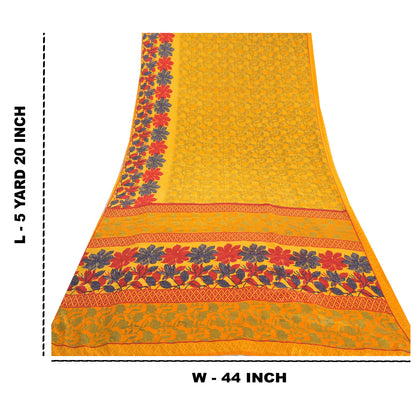 Sanskriti Vintage Yellow Sarees Moss Crepe Floral Printed Craft Sustainable Fabric Sari