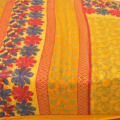 Sanskriti Vintage Yellow Sarees Moss Crepe Floral Printed Craft Sustainable Fabric Sari