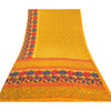 Sanskriti Vintage Yellow Sarees Moss Crepe Floral Printed Craft Sustainable Fabric Sari
