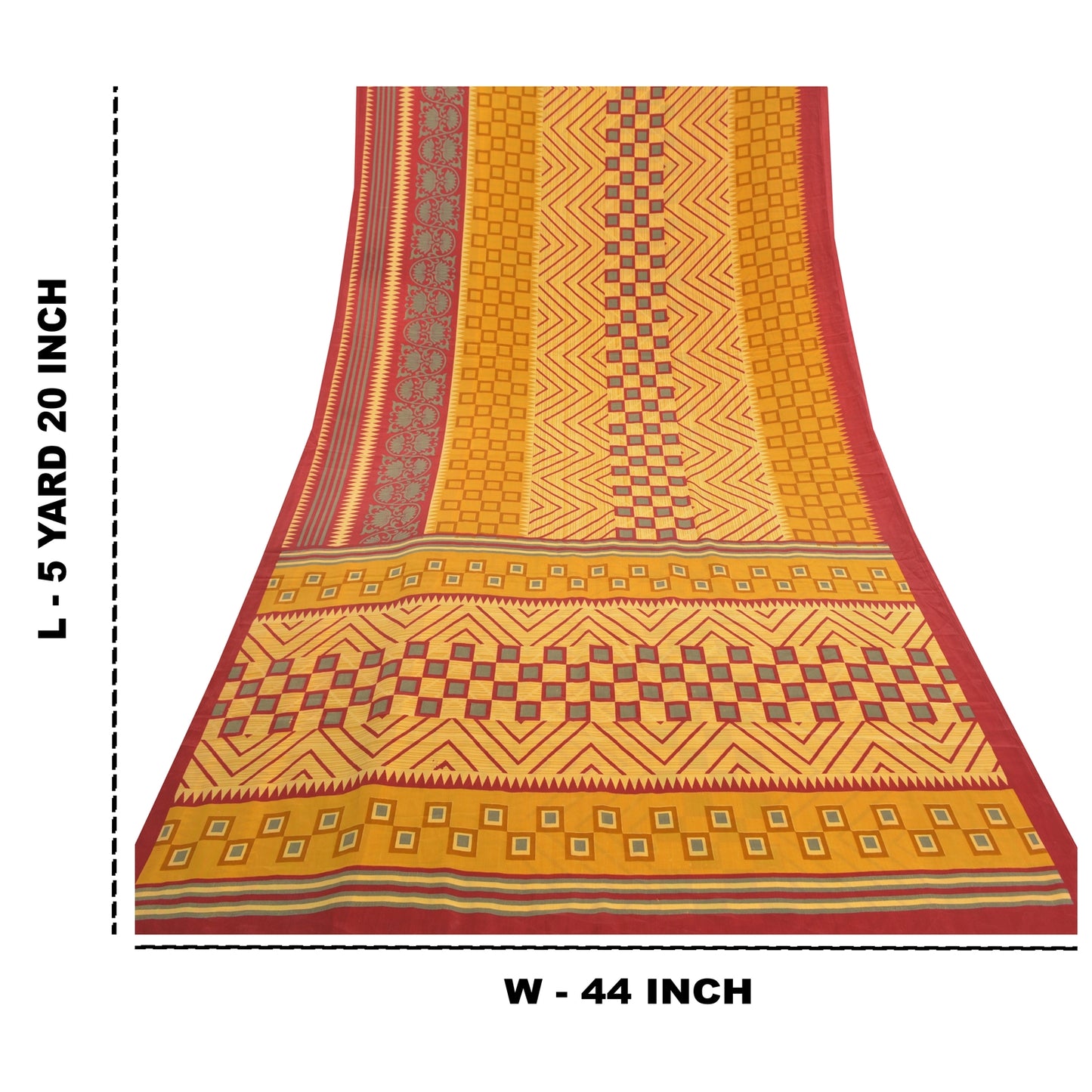 Sanskriti Vintage Mustard Sarees Indian Moss Crepe Printed Sari 5yd Craft Sustainable Fabric