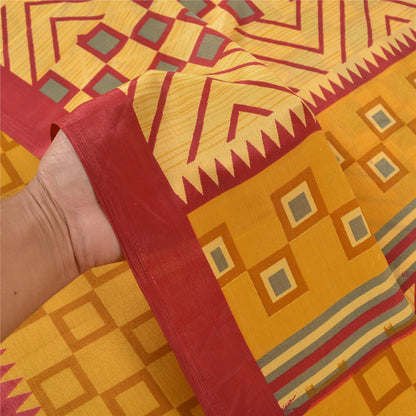 Sanskriti Vintage Mustard Sarees Indian Moss Crepe Printed Sari 5yd Craft Sustainable Fabric