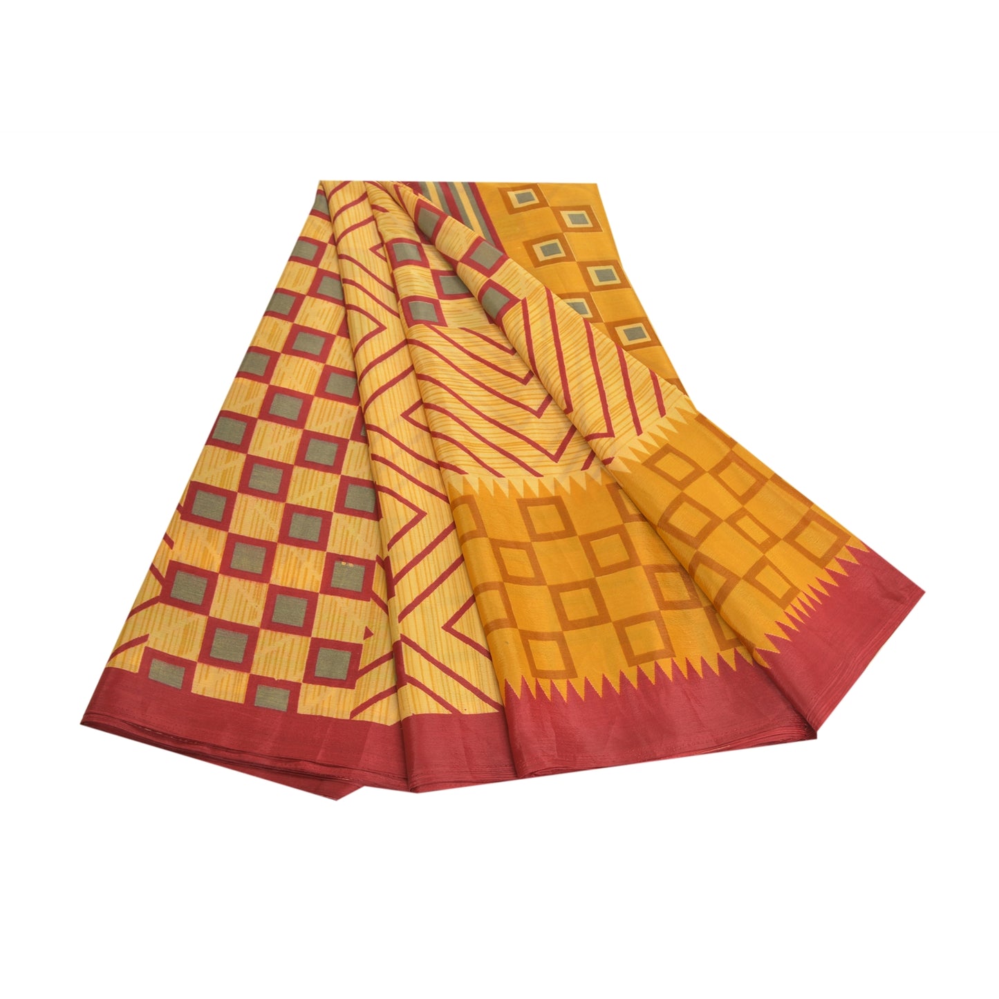 Sanskriti Vintage Mustard Sarees Indian Moss Crepe Printed Sari 5yd Craft Sustainable Fabric