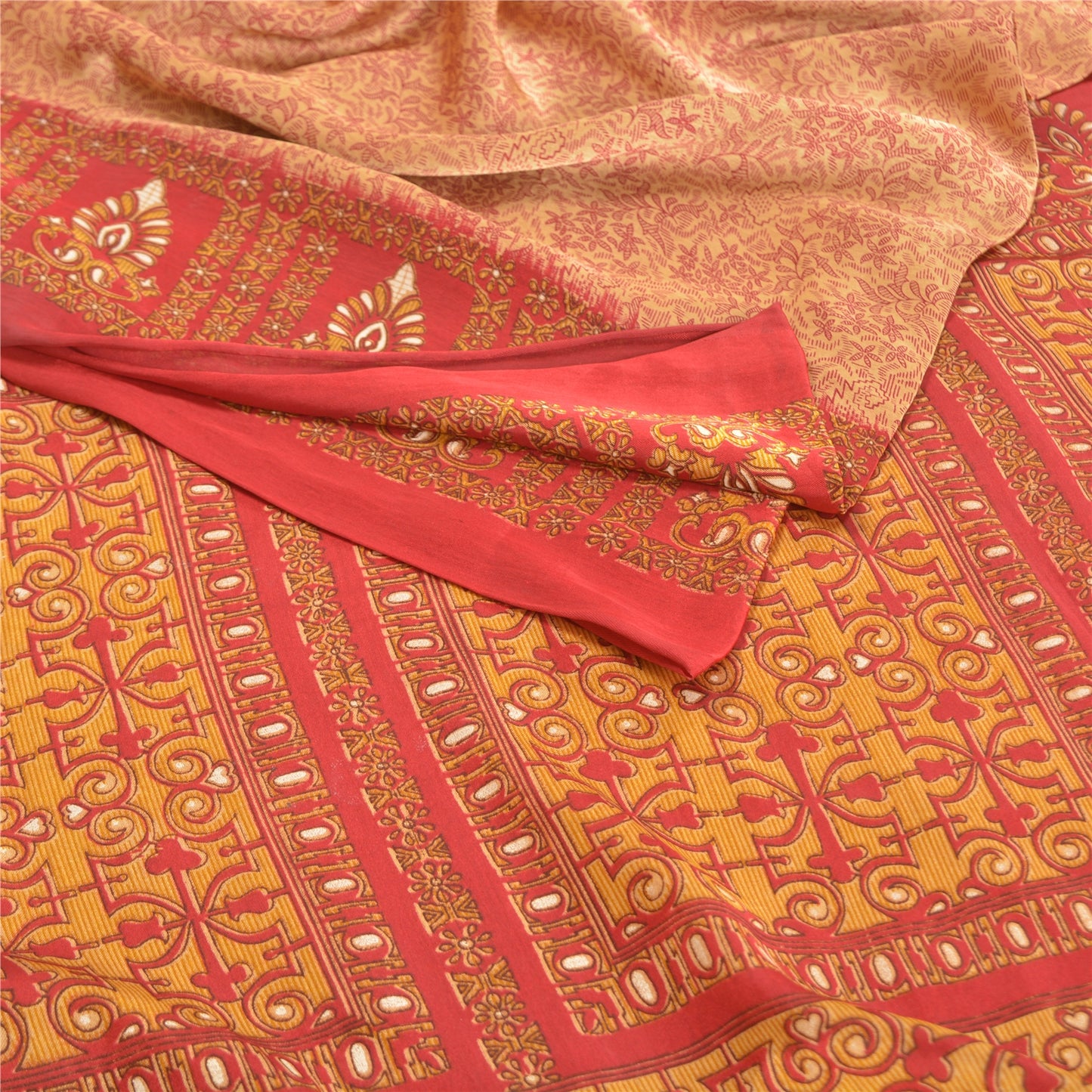 Sanskriti Vintage Peach Sarees Moss Crepe Printed Sari Soft Floral Craft Sustainable Fabric