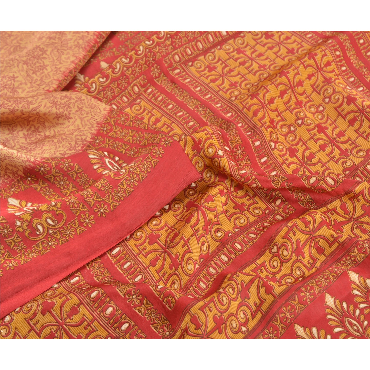 Sanskriti Vintage Peach Sarees Moss Crepe Printed Sari Soft Floral Craft Sustainable Fabric