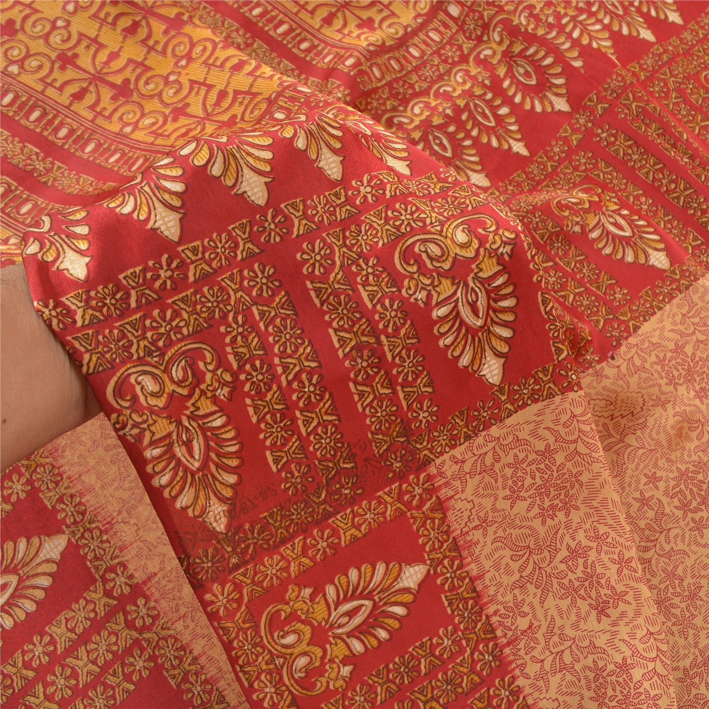 Sanskriti Vintage Peach Sarees Moss Crepe Printed Sari Soft Floral Craft Sustainable Fabric