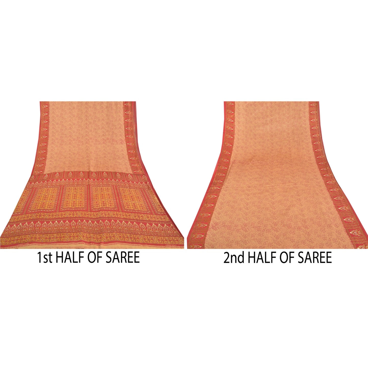 Sanskriti Vintage Peach Sarees Moss Crepe Printed Sari Soft Floral Craft Sustainable Fabric