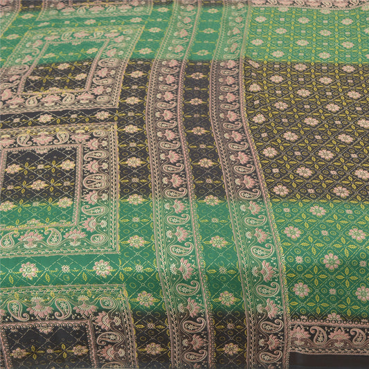 Sanskriti Vintage Green Indian Sarees Moss Crepe Printed Sari Soft Craft Sustainable Fabric