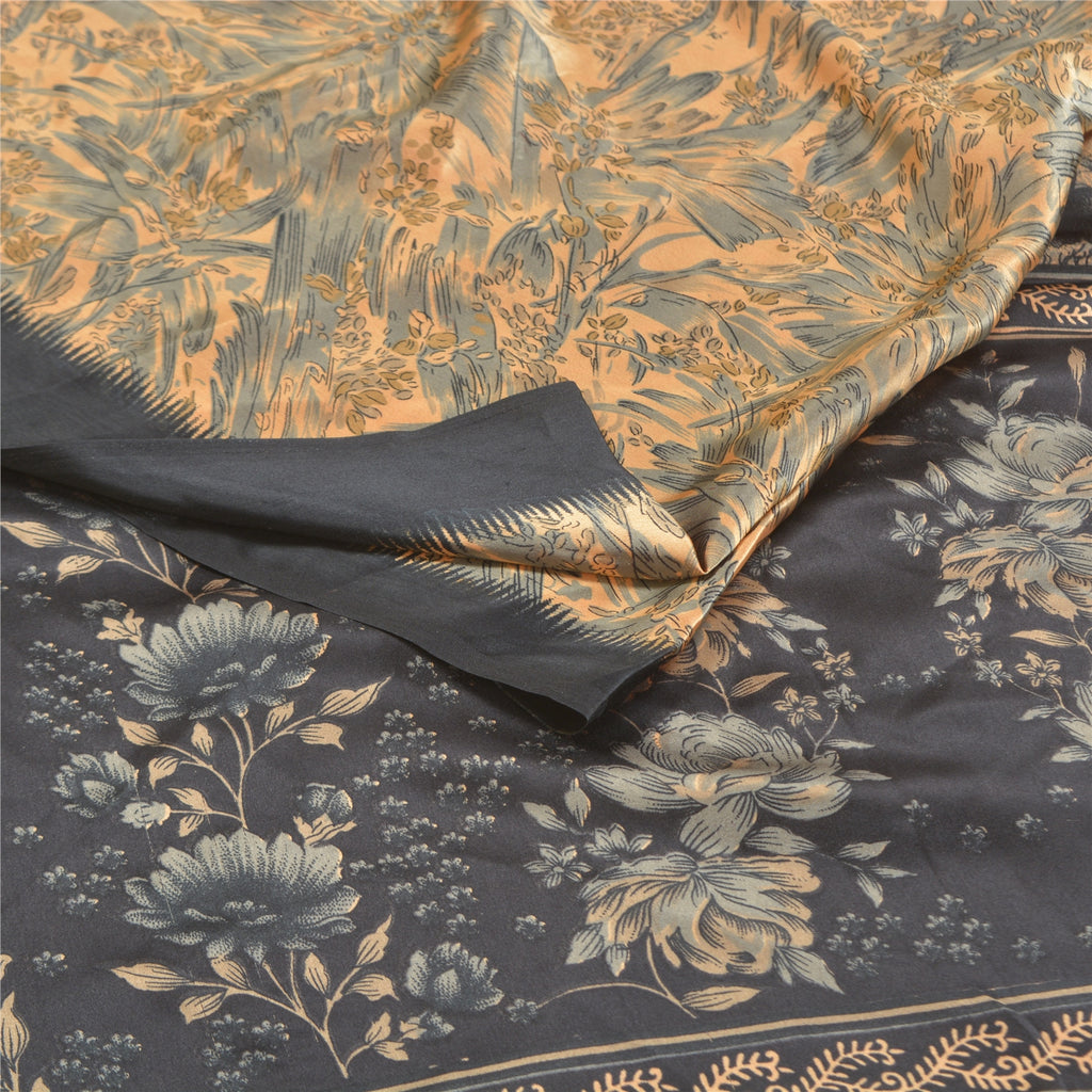 Sanskriti Vintage Peach Sarees Moss Crepe Printed Sari Soft Floral Craft Sustainable Fabric