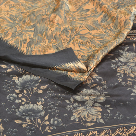 Sanskriti Vintage Fersken Sarier Mos Crepe Trykt Sari Blødt Blomster Håndværk Bæredygtigt Stoff