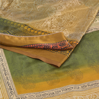 Sanskriti Vintage Multi Sarees Moss Crepe Printed Sari Floral 5yd Craft Sustainable Fabric