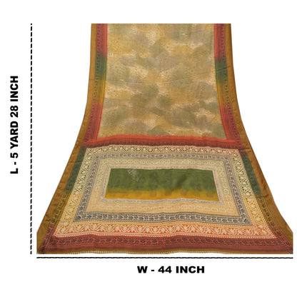 Sanskriti Vintage Multi Sarees Moss Crepe Printed Sari Floral 5yd Craft Sustainable Fabric