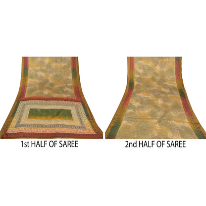 Sanskriti Vintage Multi Sarees Moss Crepe Printed Sari Floral 5yd Craft Sustainable Fabric
